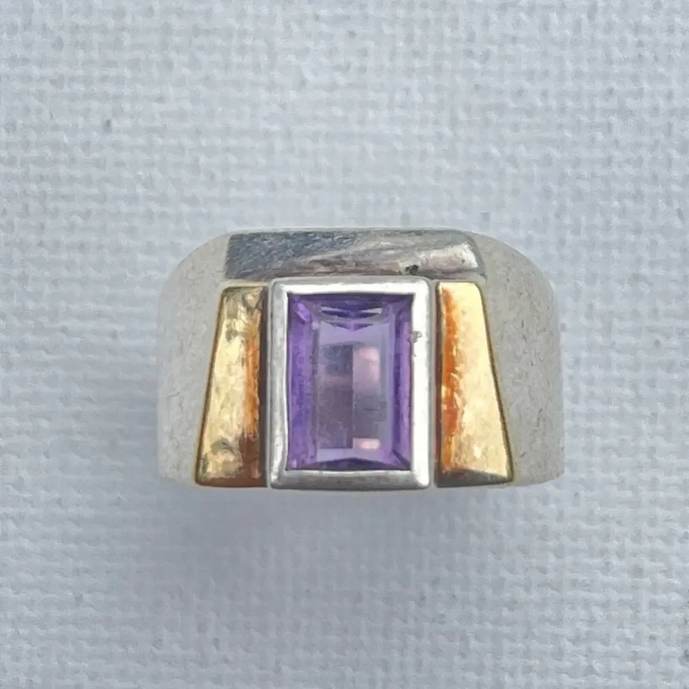 Vintage Art Deco Sterling Silver Amethyst Ring - Size 7 - Men's Ring
